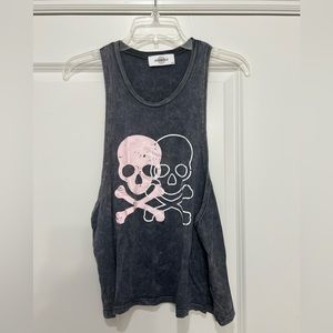 Like New Soulcycle Double Skulls Grey Wash Tank Top. Size L (large).
